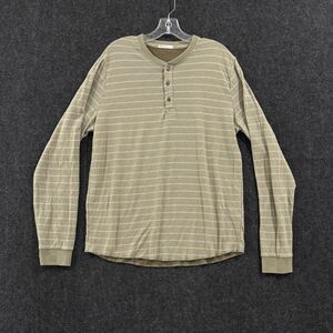 Marine Layer Henley Shirt Men's Large Green Striped Long Sleeve Casual Soft